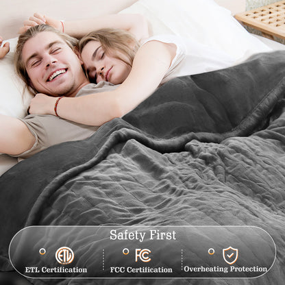 Entil 62" x 84" Electric Heated Blanket with 4 Heating Levels & 10H Auto-off, One Touch Operation, ETL & FCC Certification, Flannel, Gray