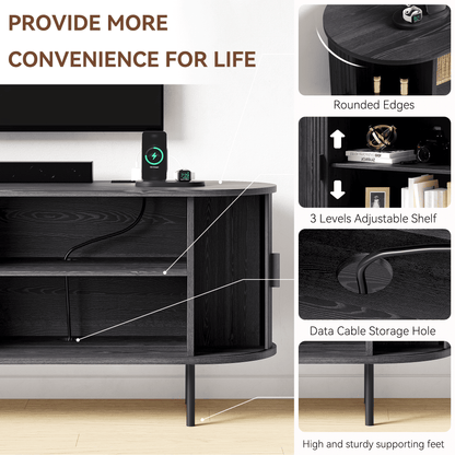 Entil TV Stand with Charging Station and LED Lights, TV Stand, Black