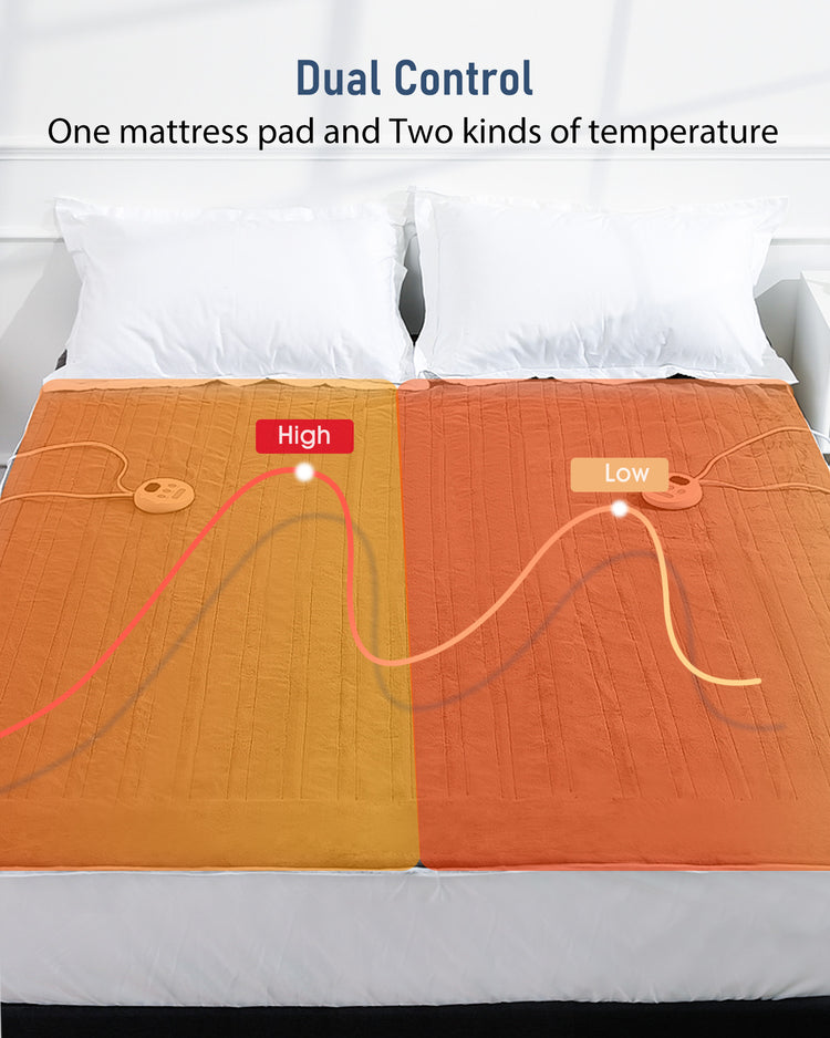 Heated Mattress Pad 60" × 80" Queen Size with dual Controllers, 10 Heating Levels & 1-10H Auto Off Timer, Coral Velvet, Gray