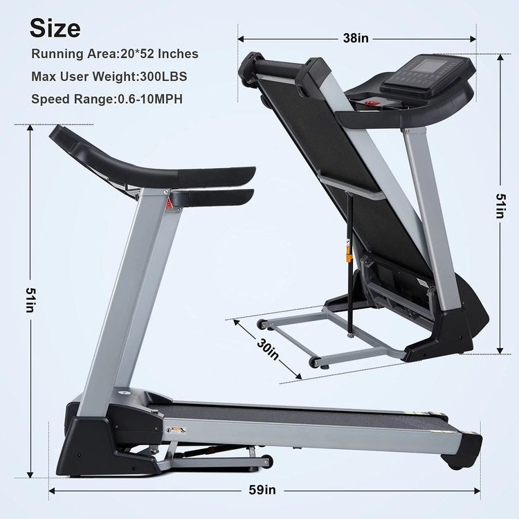 3HP Folding Treadmill with 15% Auto Incline,10 MHP Electric Treadmill Running Machine with 15 Preset LCD Display, Heart Rate for Home Use, 300 LBS Weight Capacity