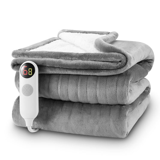 Electric Blanket Heated Throw Flannel & Sherpa Reversible Fast Heating Blanket 50" x 60", ETL Certification with 6 Heating Levels & 8 Hours Auto Off, Home Office Use & Machine Washable