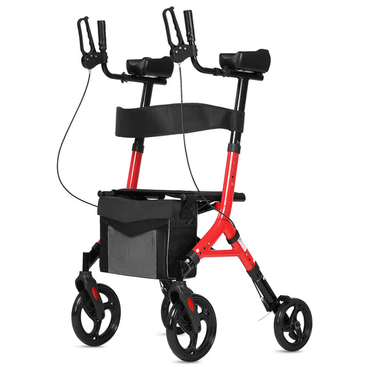 Entil Rollator Walker with Seat, Foldable 4 Wheel Rolling Medical Walker, Red