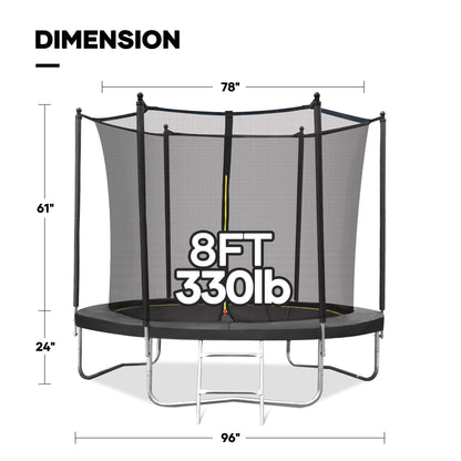 Entil 8ft Trampoline with 360 Safety Enclosure for Kids & Adults 330 lbs Weight Capacity, 360° Enclosure Net