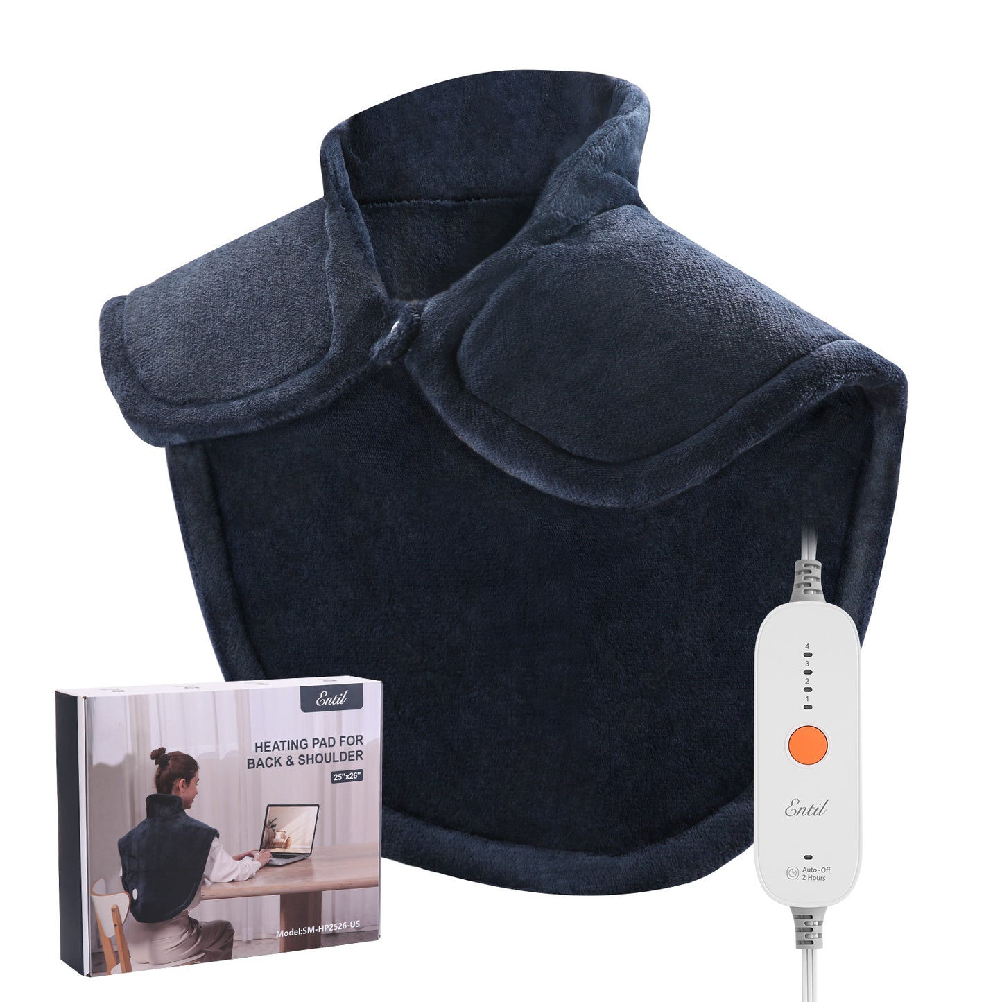 Heating Pad with 4 Heating Levels, 2H Auto-off, Dark Blue, Gift Box, for Neck, Shoulder & Back, 25" x 26"