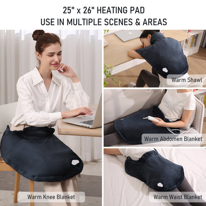 Entil Widen Heating Pad for Shoulder and Back with 4 Heating Levels, 2H Auto-off, Great Gift, Dark Blue,25" x 26"