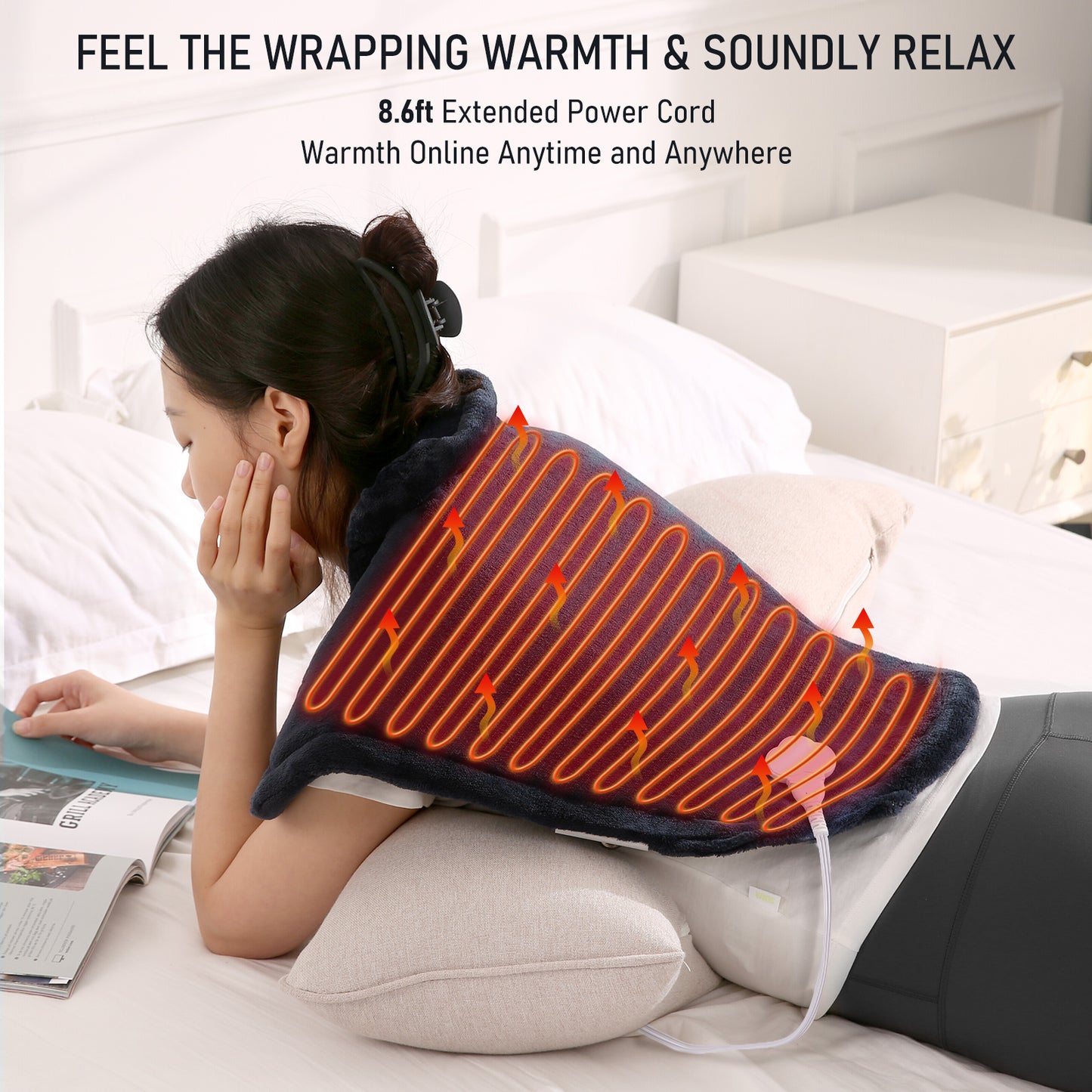 Entil Widen Heating Pad for Shoulder and Back with 4 Heating Levels, 2H Auto-off, Great Gift, Dark Blue,25" x 26"