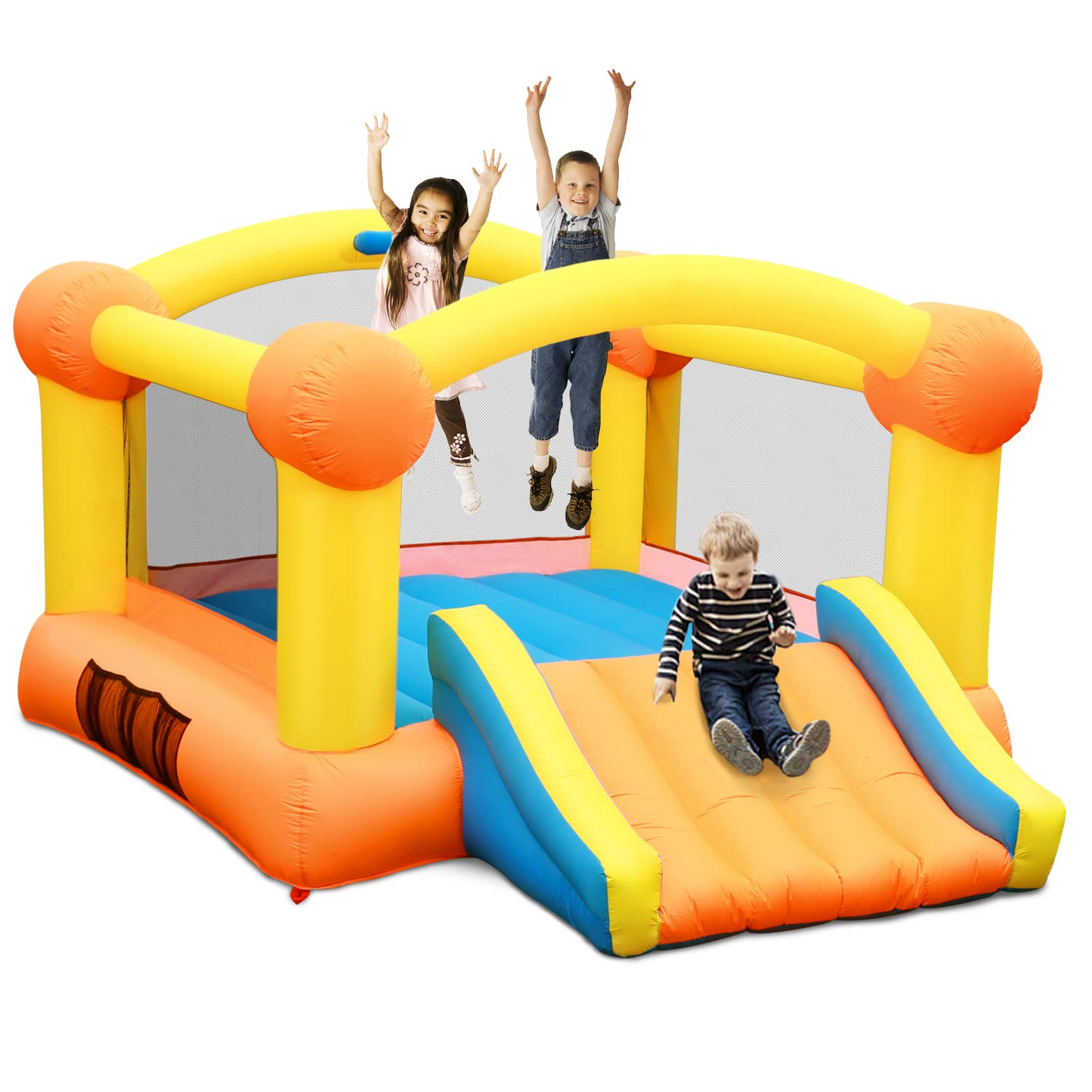 Inflatable Bounce House Bouncy House Bouncing House 12x9x5.7 FT Large Bouncing Area W Slide,Blower,Basketball Hoop, Repair Patches, Storage Bag for Ages 3-8 Years Kids Outdoor