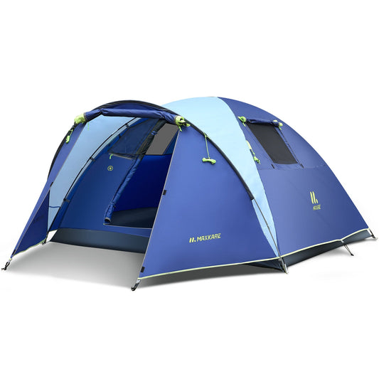 Dome Tent 4 Person Camp Tent with Porch, Rainfly, Easy Set Up for Camping, Backpacking & Hiking, Fishing Outdoor - Blue