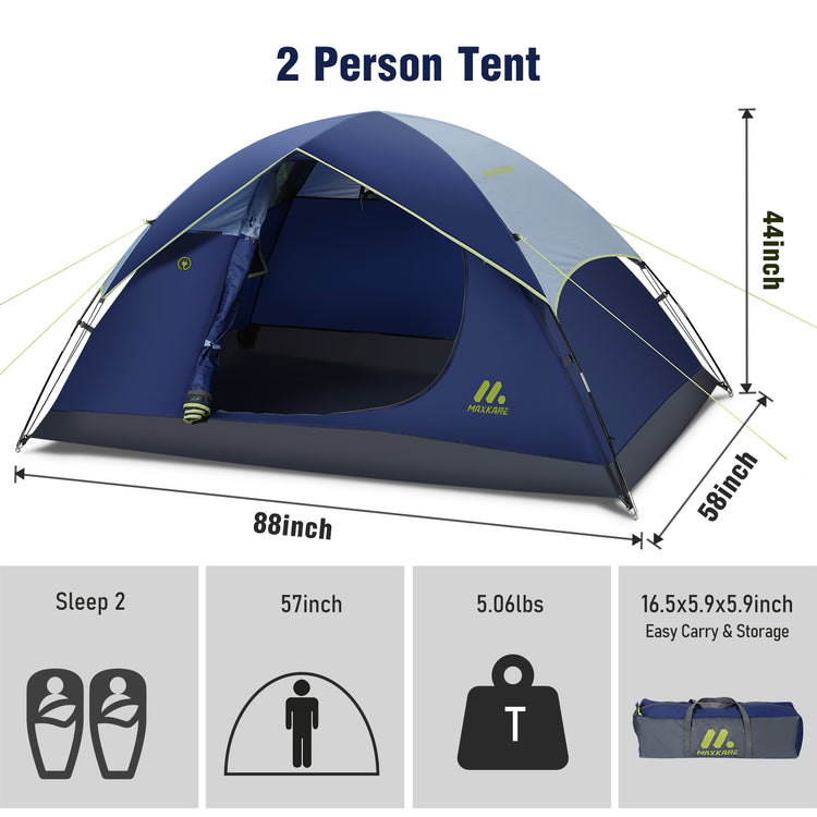 2-Person Camping Tent with Rain Fly & Carrying Bag, Lightweight, Waterproof, for Backpacking, Hiking, Camping