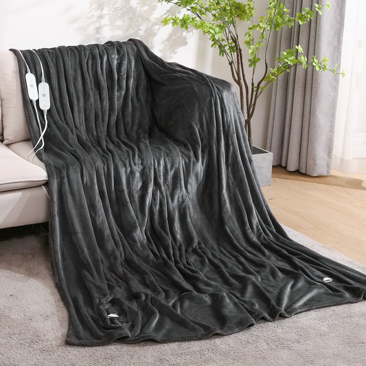 Electric Heated Blanket Queen with Dual Control & 10H Auto-off & 4 Heating Levels 84" x 90", Dark Grey