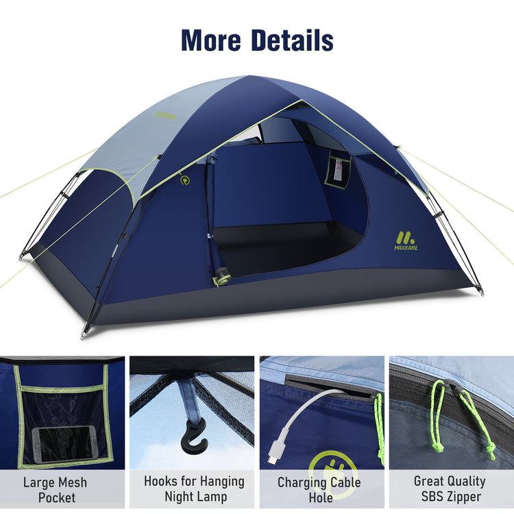 2-Person Camping Tent with Rain Fly & Carrying Bag, Lightweight, Waterproof, for Backpacking, Hiking, Camping