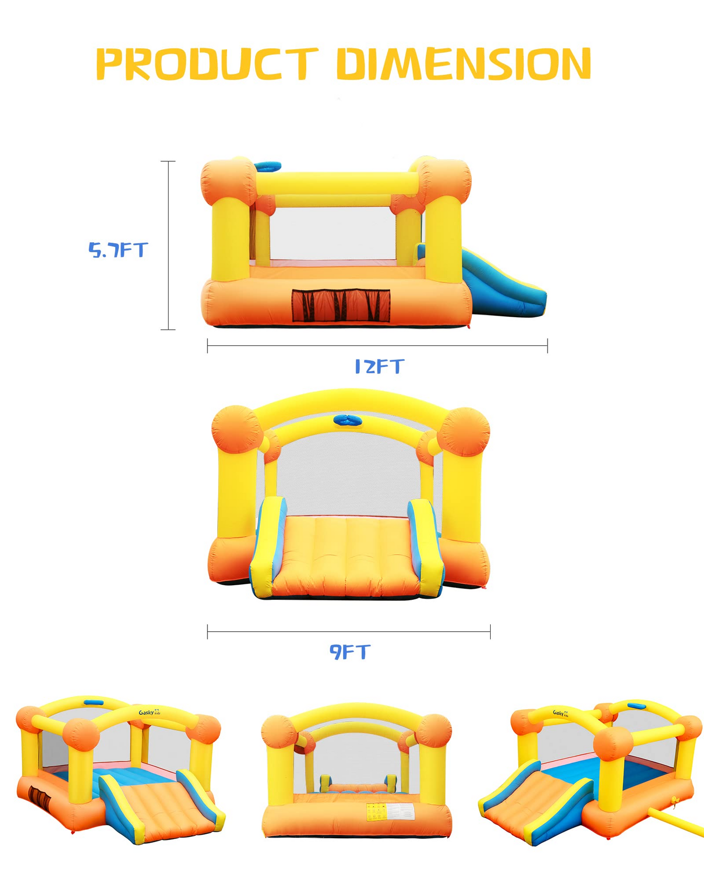 Inflatable Bounce House Bouncy House Bouncing House 12x9x5.7 FT Large Bouncing Area W Slide,Blower,Basketball Hoop, Repair Patches, Storage Bag for Ages 3-8 Years Kids Outdoor