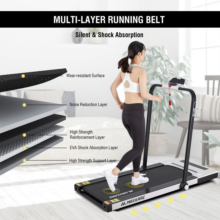 2.2HP Folding Electric Treadmill, 2-in-1 Walking & Running Machine with Remote Control Flat Under Desk Treadmill for Home/Office, Installation-Free Space Saving