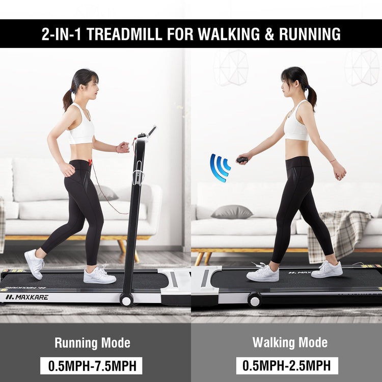 2.2HP Folding Electric Treadmill, 2-in-1 Walking & Running Machine with Remote Control Flat Under Desk Treadmill for Home/Office, Installation-Free Space Saving