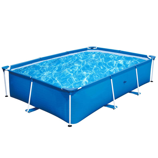 15ft Frame Swimming Pool Rectangular Metal Frame Outdoor Backyard Above Ground Swimming Pool Family Kids Plash Frame Pool Set with Filter Pump