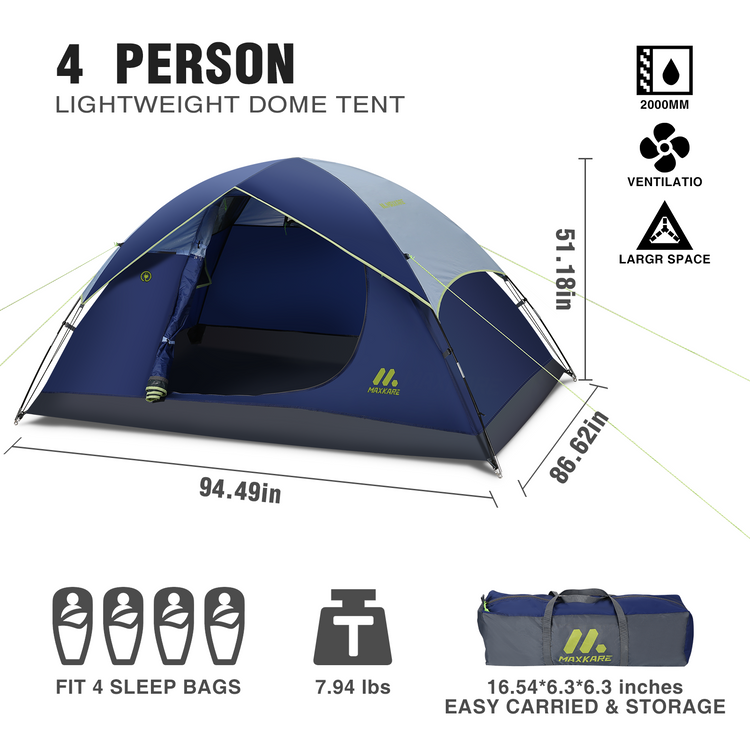 4-Person Dome Camping Tent Carrying Bag for Camping & Hiking & Traveling Outdoor, Blue