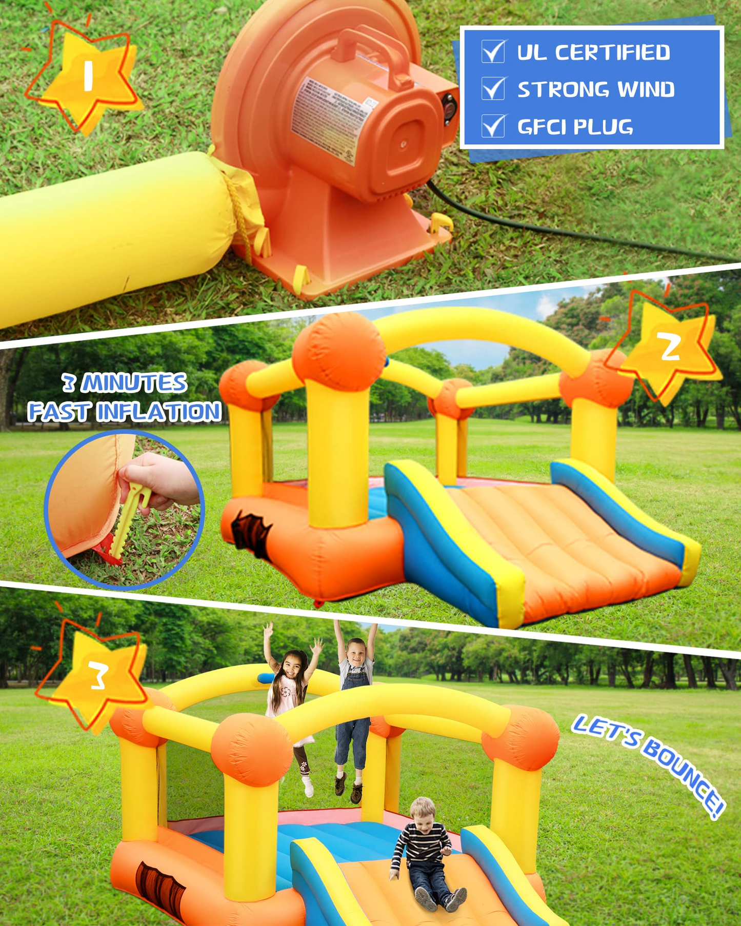 Inflatable Bounce House Bouncy House Bouncing House 12x9x5.7 FT Large Bouncing Area W Slide,Blower,Basketball Hoop, Repair Patches, Storage Bag for Ages 3-8 Years Kids Outdoor