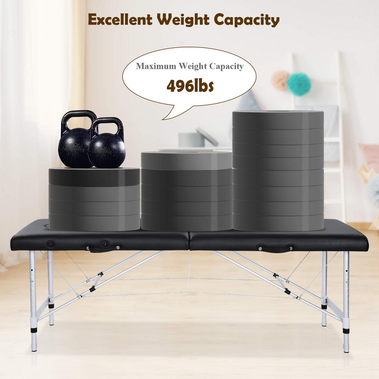 Folding Massage Table Professional Portable Massage Bed 2 Fold Extra Wide 84'' Carrying Bag & Accessories Lash Bed Aluminum Frame for Home Use