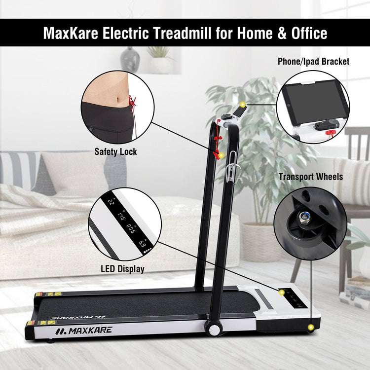 2.2HP Folding Electric Treadmill, 2-in-1 Walking & Running Machine with Remote Control Flat Under Desk Treadmill for Home/Office, Installation-Free Space Saving