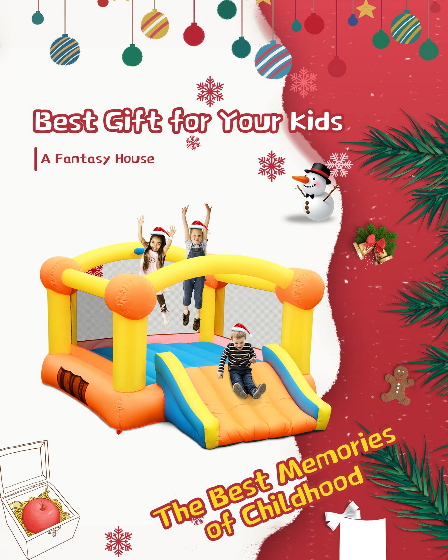 Inflatable Bounce House Bouncy House Bouncing House 12x9x5.7 FT Large Bouncing Area W Slide,Blower,Basketball Hoop, Repair Patches, Storage Bag for Ages 3-8 Years Kids Outdoor
