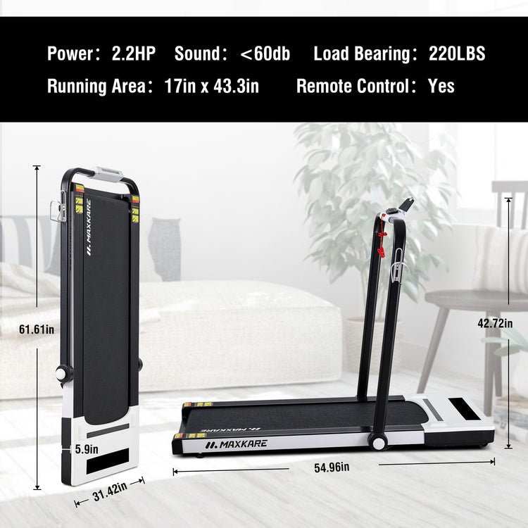 2.2HP Folding Electric Treadmill, 2-in-1 Walking & Running Machine with Remote Control Flat Under Desk Treadmill for Home/Office, Installation-Free Space Saving