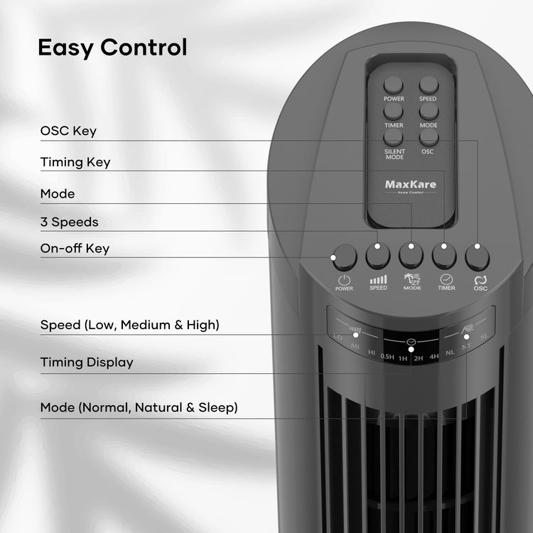 30'' Tower Fan with Remote, 3 Modes & 3 Wind Speeds, Quiet Cooling, Timer setting, Space-Saving(Gray)