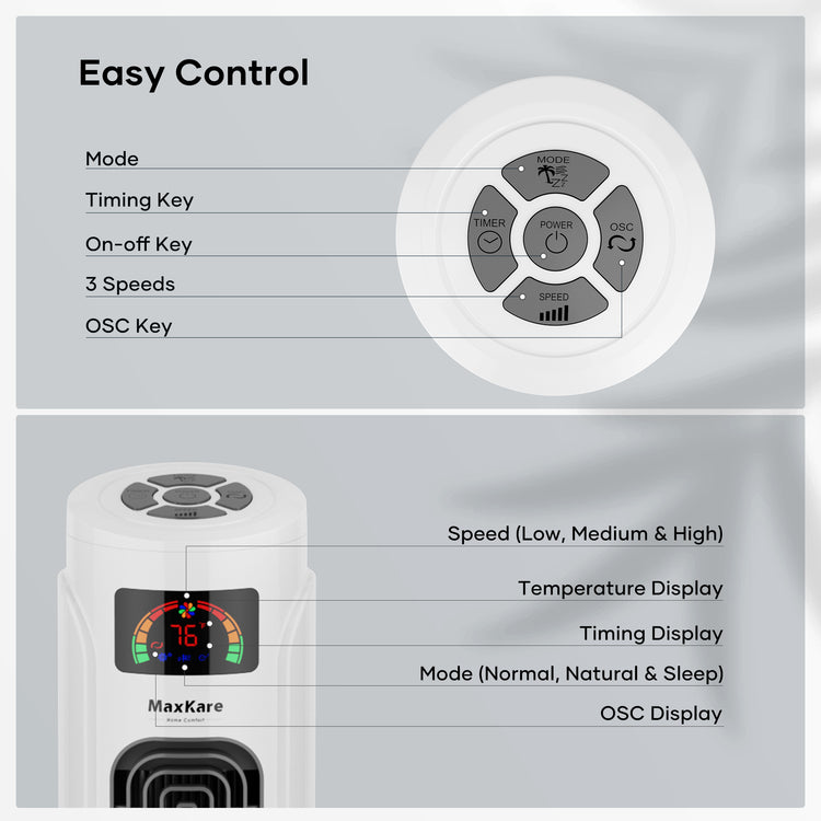 36'' Tower Fan with Remote, 3 Modes & 3 Wind Speeds, LED Display with Touch Control, Quiet Cooling, Timer setting, Space-Saving