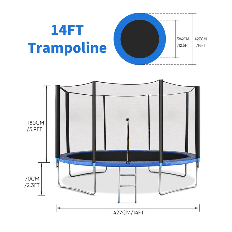 14FT Trampoline for Kids Trampoline with Enclosure 80 Springs, Safety Net Jumping Mat Spring Cover Padding Exercise Fitness Indoor Outdoor, 330lbs Capacity