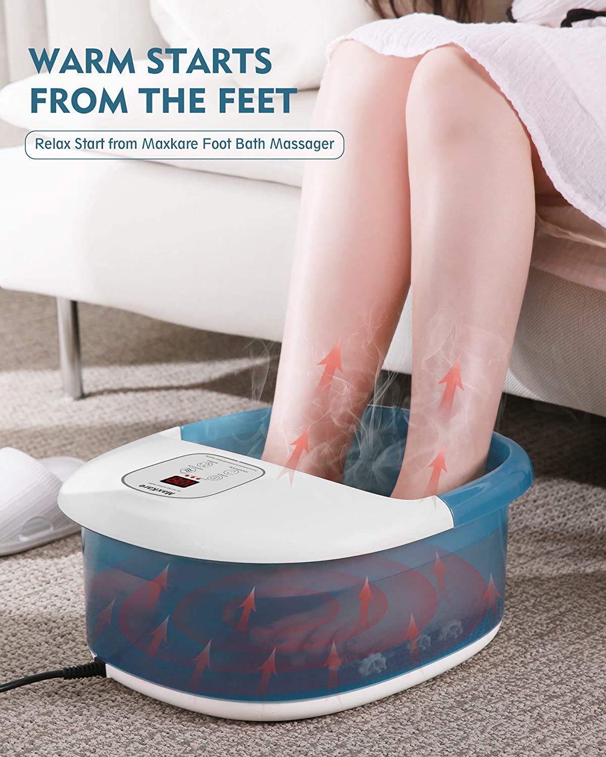 Foot Bath Massager with Heat Bubbles Vibration and 14 Massage Rollers, Foot Spa Basin Pedicure Soaking Feet with Adjustable Temperature and Auto Shut-Off, Comfortable Relax Home Spa Experience - NAIPO