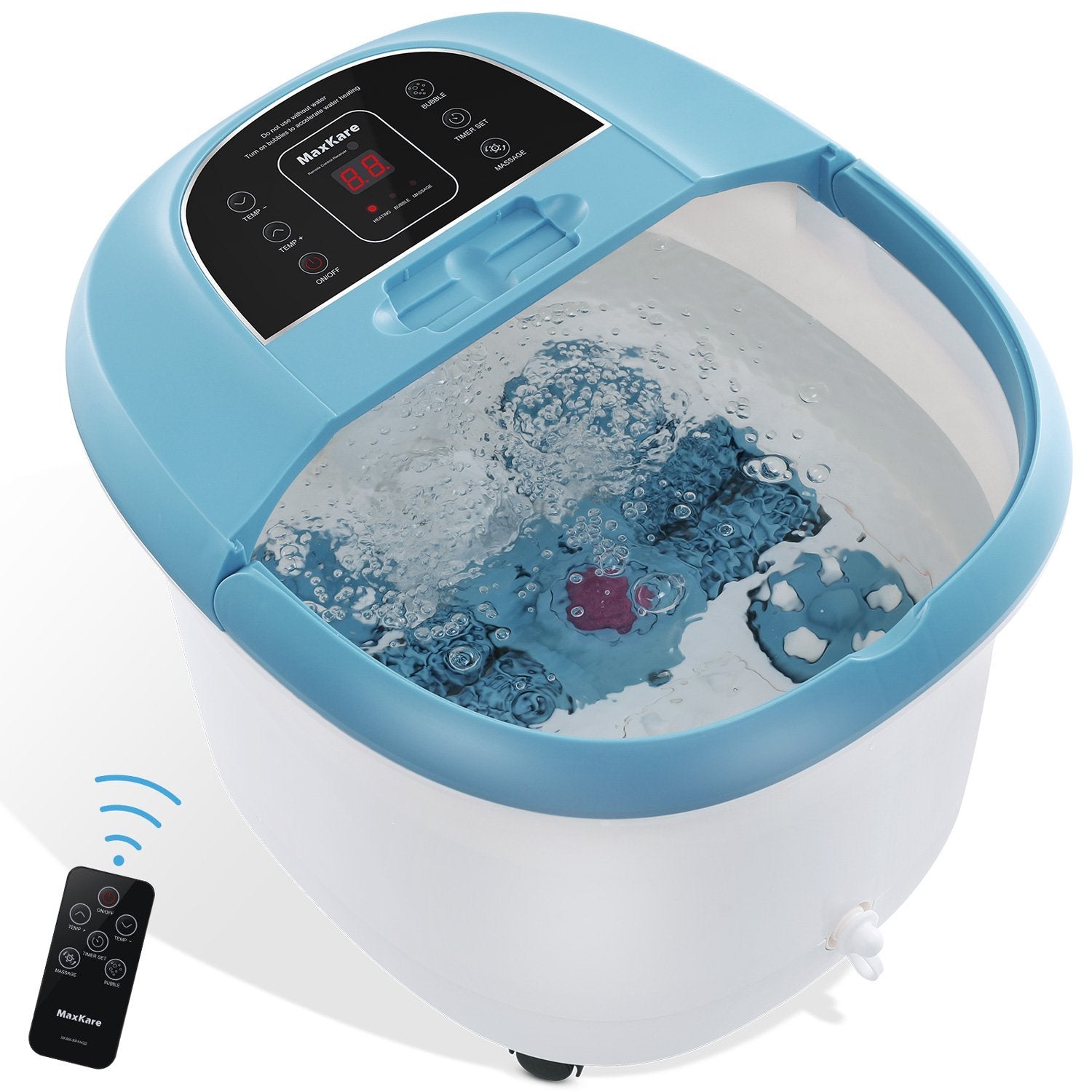 Foot Bath Spa Massager with Wireless Remote Control and 8 Electric Shiatsu Massaging Rollers, Heated Foot Bath Tub with Heat Bubbles Vibration to Relieve Feet Muscle for Home Office - NAIPO