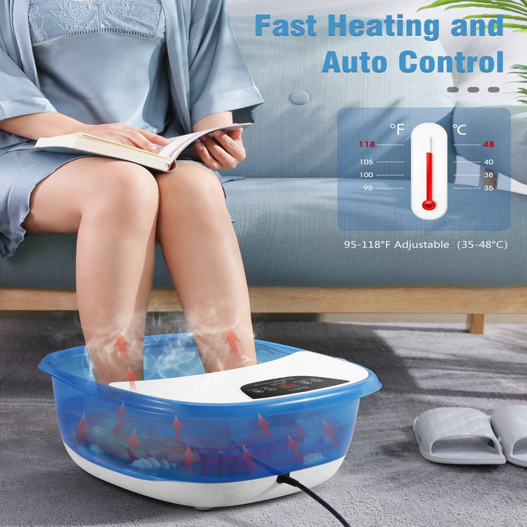 Foot Spa Bath Bucket Massager with Heat Bubbles, Grinding Stone, with 4 Masssaging Rollers, Digital Temperature Control, Pedicure Foot Soak Relax leg muscles, Comfort Feet Help Sleep Home Use - NAIPO