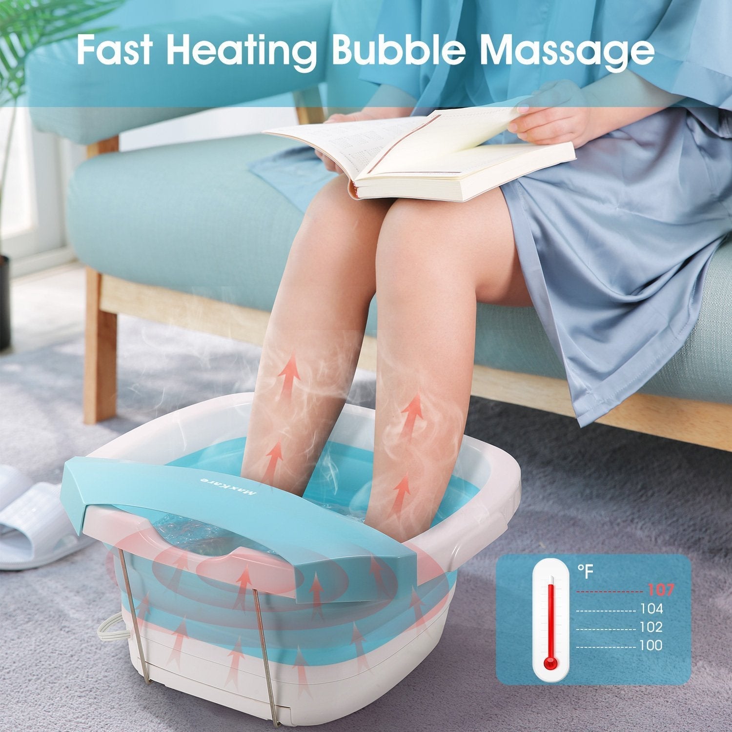 Foot Spa Bath Massager with Collapsible Design, Fast Heating with Bubbles Massage Function, Easy Storage, Foldable Foot Soaking Tub for Feet - NAIPO