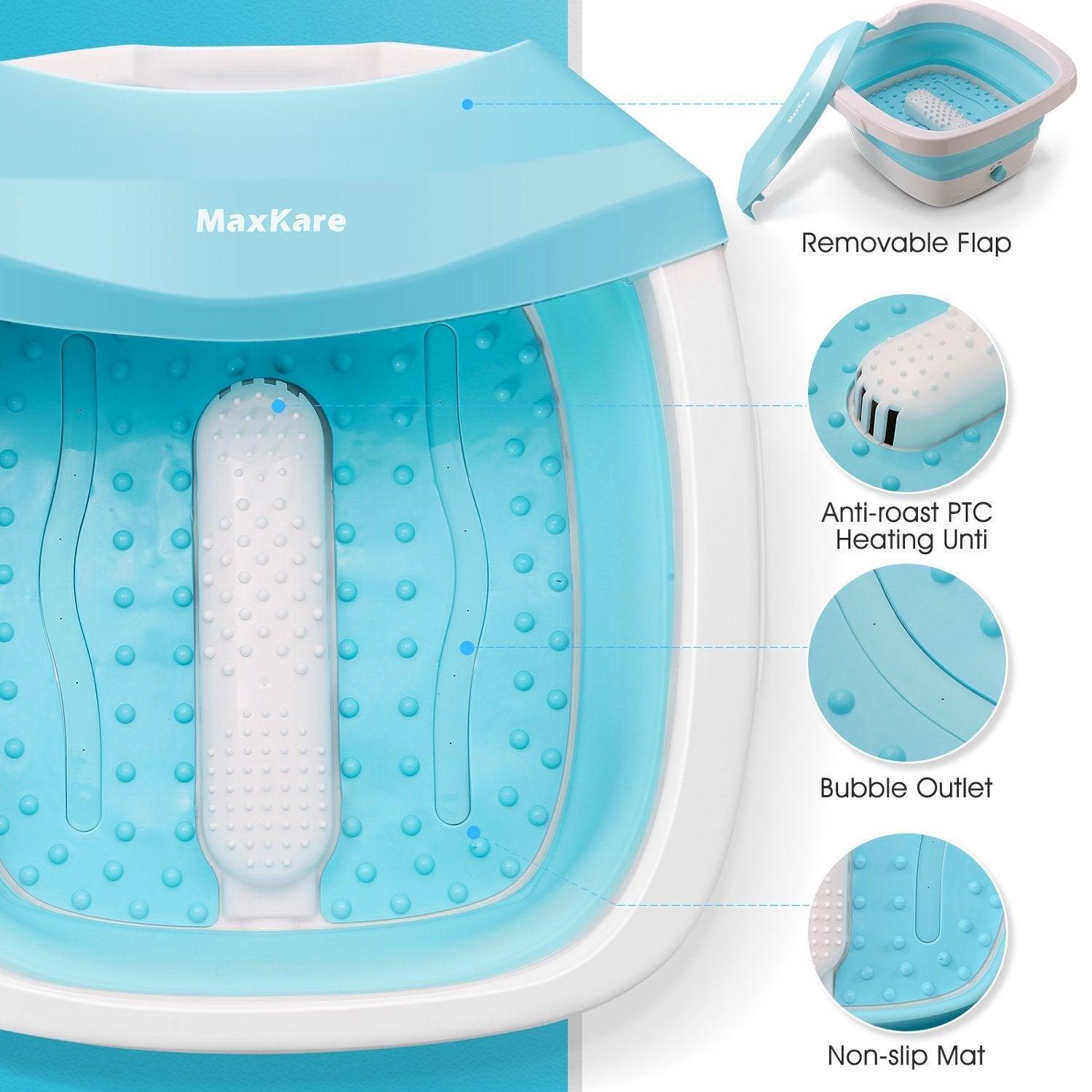 Foot Spa Bath Massager with Collapsible Design, Fast Heating with Bubbles Massage Function, Easy Storage, Foldable Foot Soaking Tub for Feet - NAIPO