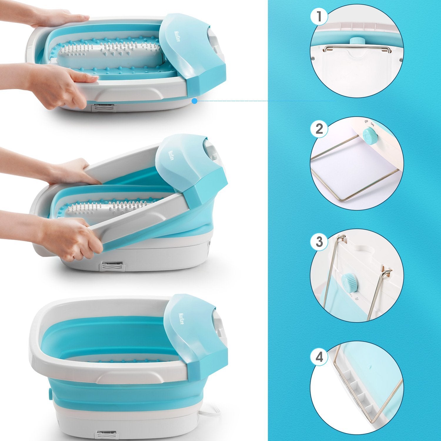 Foot Spa Bath Massager with Collapsible Design, Fast Heating with Bubbles Massage Function, Easy Storage, Foldable Foot Soaking Tub for Feet - NAIPO