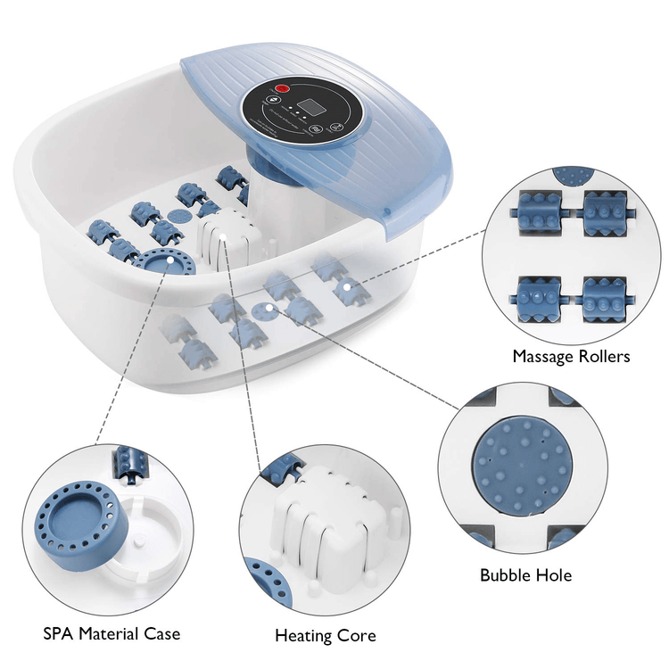 Foot Spa Bath Massager with Heat Bubbles Vibration 3 in 1 Function, 16 Masssage Rollers Soaker Digital Temperature Control Pedicure Tub Bath for Feet Home Use - NAIPO