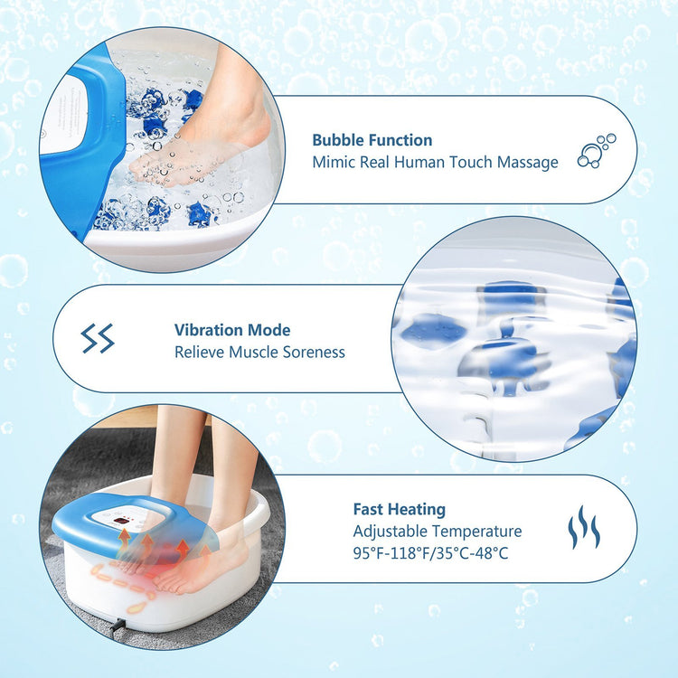 Foot Spa Bath Massager with Heat Bubbles Vibration, Heated Foot Bath Tub with Pedicure Grinding Stone, 16 Massage Rollers, Digital Temperature Control, Home Use - NAIPO