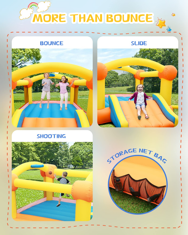 Gasky Bounce House Bouncy House Inflatable Bounce House Bouncing House 10x7x5.6FT Large Bouncing Area W Slide,Blower,Basketball Hoop, Repair Patches, Storage Bag for Ages 3-8 Years Kids Outdoor