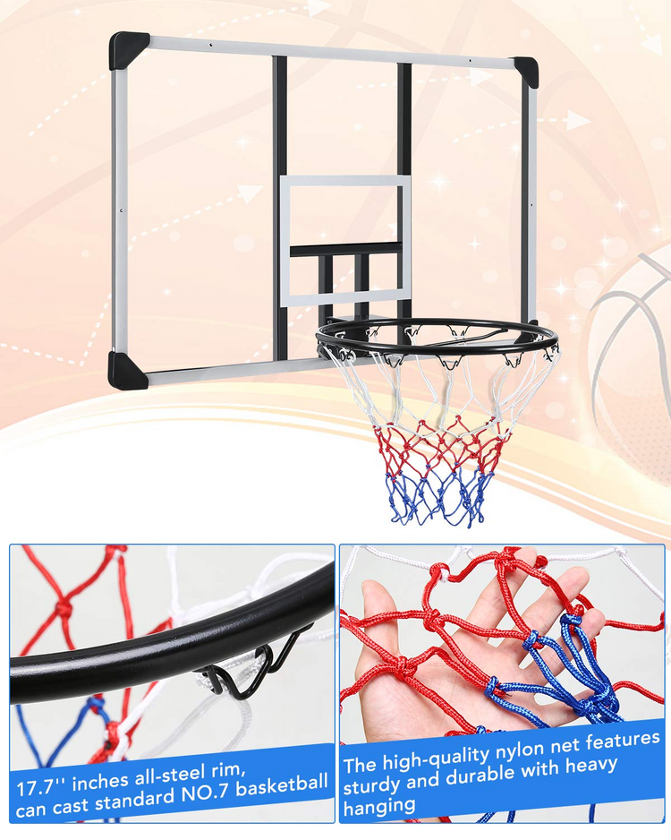 44'' Backboard Wall-Mount Hoops Combo Set, Shatterproof Polycarbonate Board for Standard No.7 Balls-White