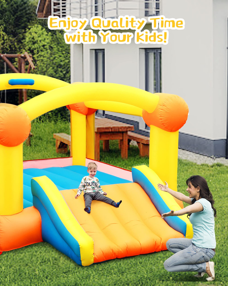 Gasky Bounce House Bouncy House Inflatable Bounce House Bouncing House 10x7x5.6FT Large Bouncing Area W Slide,Blower,Basketball Hoop, Repair Patches, Storage Bag for Ages 3-8 Years Kids Outdoor