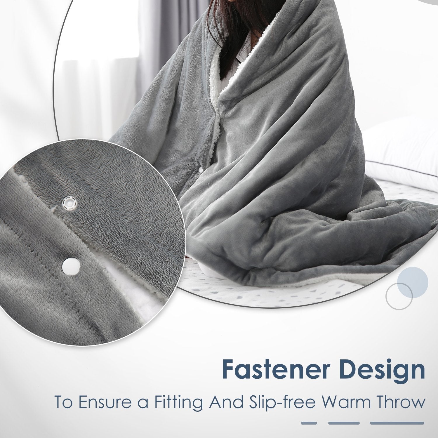 MaxKare Electric Blanket Heated Throw Flannel & Sherpa Fast Heating Blanket 50" x 60", ETL Certification with 6 Heating Levels & 5 Auto-Off Timing Settings, Home Use & Machine Washable, Grey & White - NAIPO