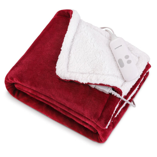 MaxKare Electric Blanket Heated Throw Flannel & Sherpa Fast Heating Blanket 50" x 60", ETL Certification with 6 Heating Levels & 5 Auto-Off Timing Settings, Home Use & Machine Washable, Red & White - NAIPO