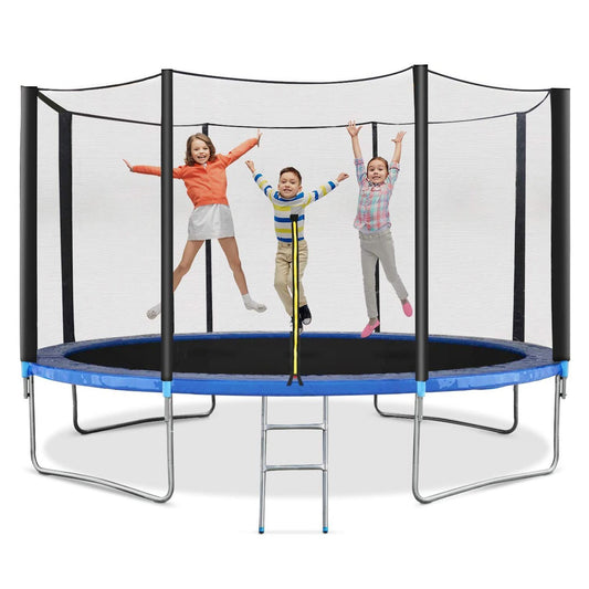 Trampoline 12ft for Kids Adults, Recreational Trampoline with Safety Enclosure & Ladder, 64 Galvanized Springs for Outdoor Backyard, 400 LBS Capacity - NAIPO